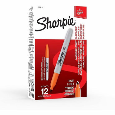 Sharpie Permanent Marker, Orange Ink, Round, Fine Marker Point, Alcohol Based, 12/Pack (SAN2229135)