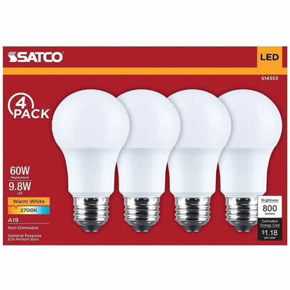 Satco 9.8W A19 LED Frosted Bulbs, 9.80 W, 60 W Incandescent Equivalent Wattage (SDNS14353)