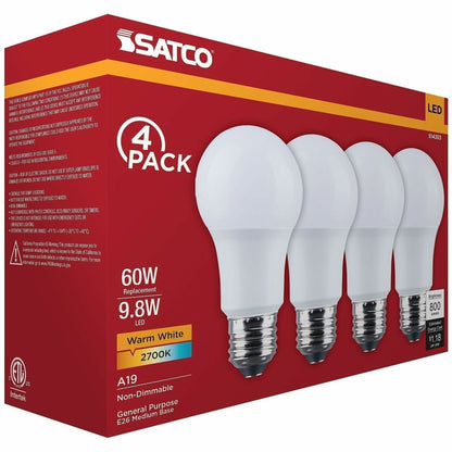 Satco 9.8W A19 LED Frosted Bulbs, 9.80 W, 60 W Incandescent Equivalent Wattage (SDNS14353)