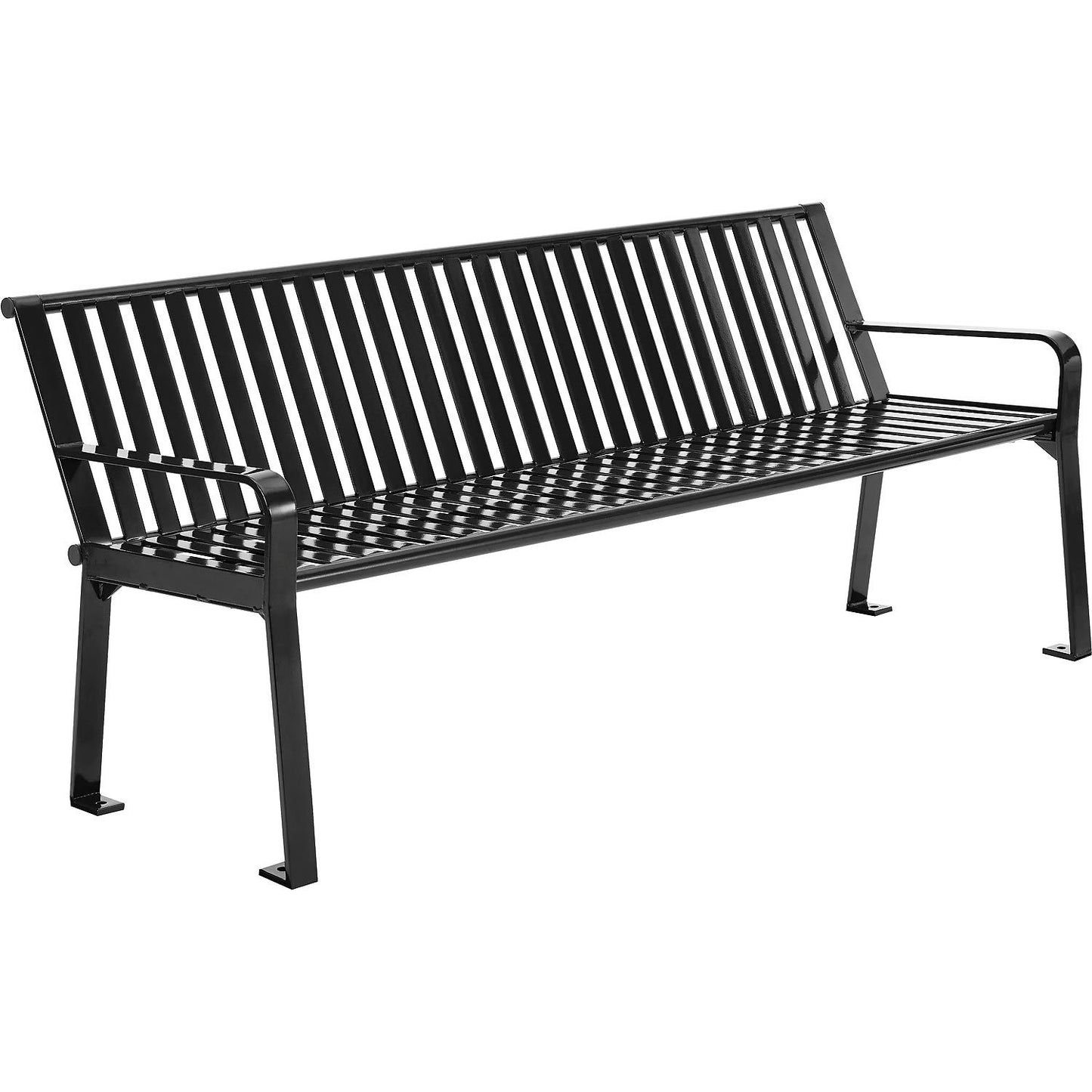 Global Industrial 6' Outdoor Bench with Back, Vertical Steel Slat, Black (WB694854BKKD)