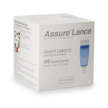 Assure® Safety Lancet 28 Gauge Protective Safety Cap Push Button Activation Finger (689753_BX)