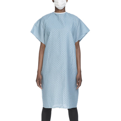 Lew Jan Textile Patient Exam Gown One Size Fits Most Blue / White Print Reusable (1057875_DZ)