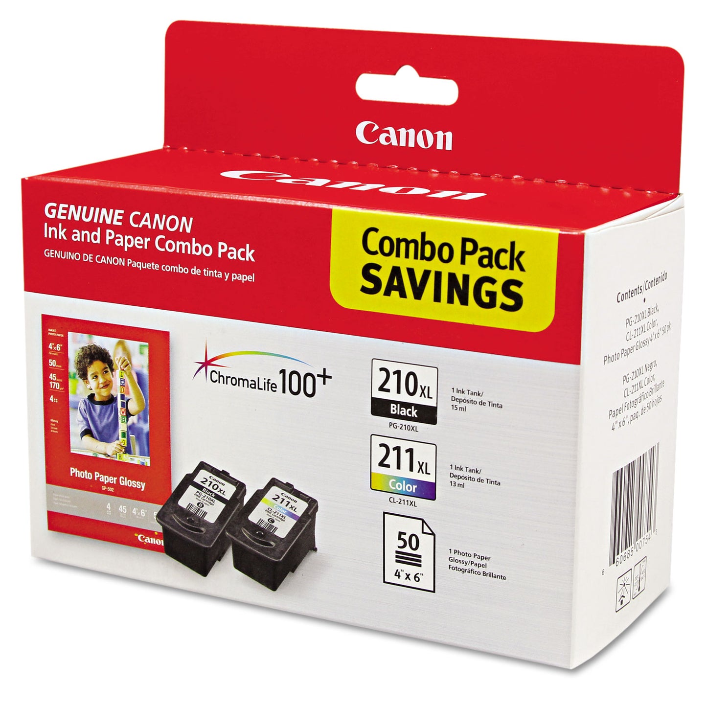 Canon® 2973B004 (PGI-210XL/CL-211XL) ChromaLife100+ High-Yield Ink/Paper Combo, Black/Tri-Color (CNM2973B004)