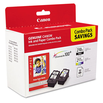 Canon® 2973B004 (PGI-210XL/CL-211XL) ChromaLife100+ High-Yield Ink/Paper Combo, Black/Tri-Color (CNM2973B004)