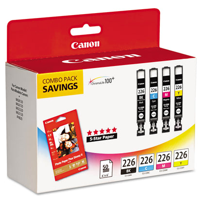 Canon® 4546B007 (CLI-226) ChromaLife100+ Ink/Paper Combo, Black/Cyan/Magenta/Yellow (CNM4546B007)
