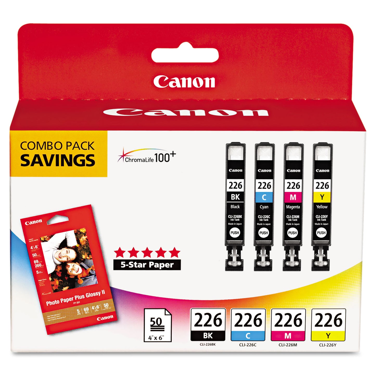 Canon® 4546B007 (CLI-226) ChromaLife100+ Ink/Paper Combo, Black/Cyan/Magenta/Yellow (CNM4546B007)