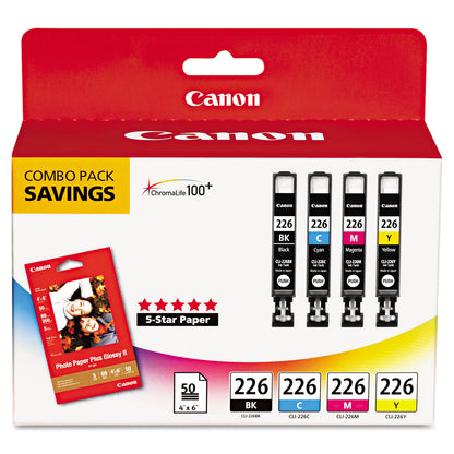 Canon® 4546B007 (CLI-226) ChromaLife100+ Ink/Paper Combo, Black/Cyan/Magenta/Yellow (CNM4546B007)