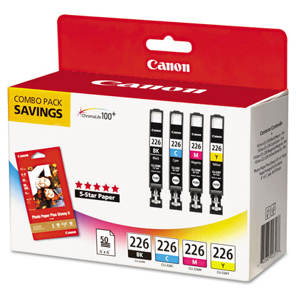 Canon® 4546B007 (CLI-226) ChromaLife100+ Ink/Paper Combo, Black/Cyan/Magenta/Yellow (CNM4546B007)