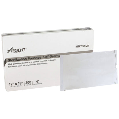 McKesson Argent™ Sure-Check® Sterilization Pouch Ethylene Oxide (EO) Gas / Steam 12 X 18 Inch Transparent / Blue Self Seal Paper / Film (527136_BX)