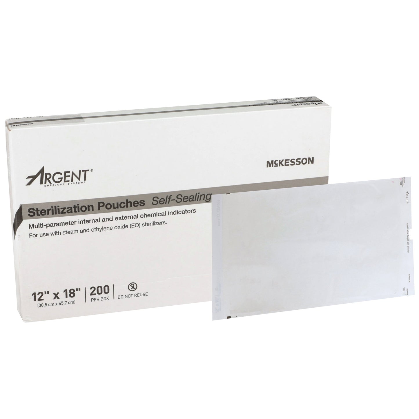 McKesson Argent™ Sure-Check® Sterilization Pouch Ethylene Oxide (EO) Gas / Steam 12 X 18 Inch Transparent / Blue Self Seal Paper / Film (527136_CS)