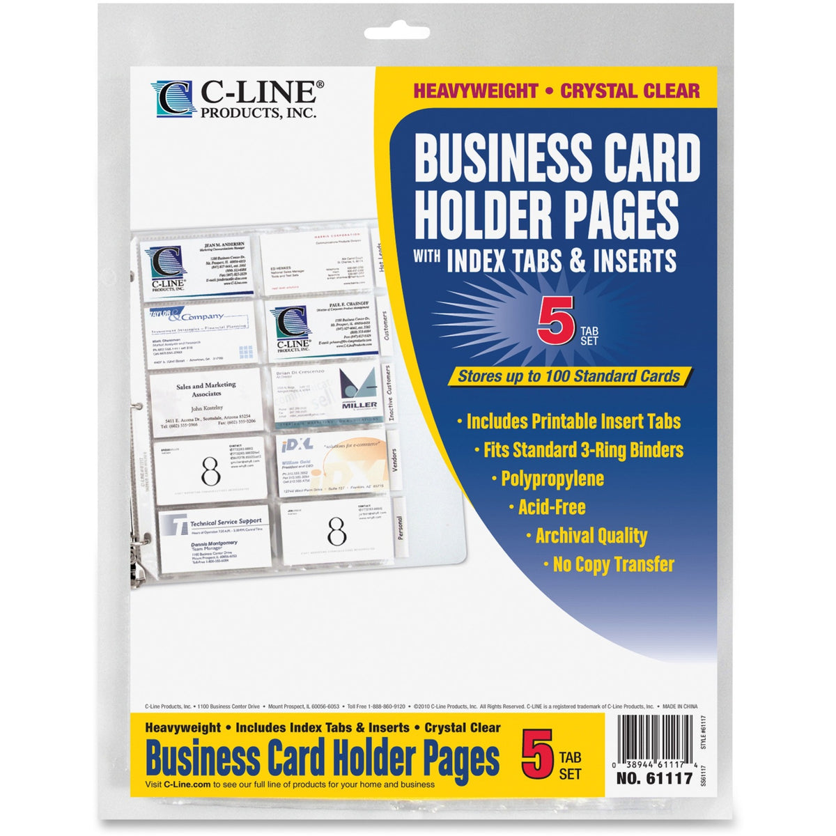 C-Line Business Card Refill Pages, 11" x 8-1/2", Clear (CLI61117)
