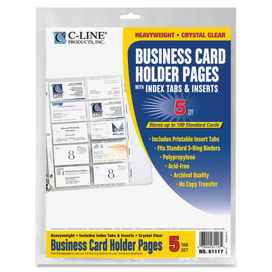 C-Line Business Card Refill Pages, 11" x 8-1/2", Clear (CLI61117)