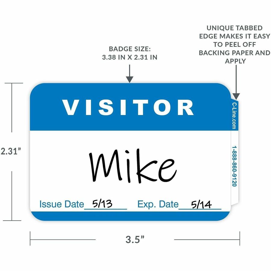 C-Line Adhesive Visitor Name Badges, Visitor, 3 1/2" x 2 1/4", 100/Box (CLI92245)