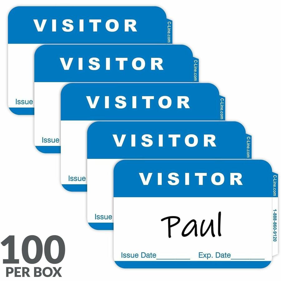C-Line Adhesive Visitor Name Badges, Visitor, 3 1/2" x 2 1/4", 100/Box (CLI92245)