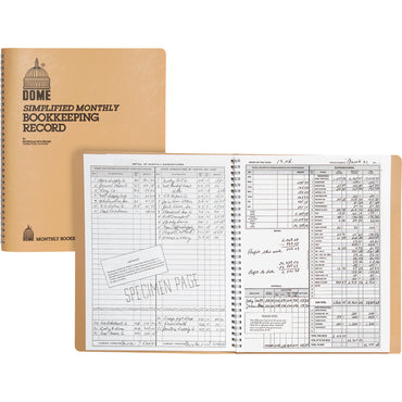 Dome Simplified Monthly Bookkeeping Record, 4 Column Format, Tan Cover, 11 x 8.5 Sheets, 128 Sheets/Book (DOM612)