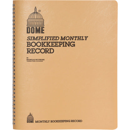 Dome Simplified Monthly Bookkeeping Record, 4 Column Format, Tan Cover, 11 x 8.5 Sheets, 128 Sheets/Book (DOM612)