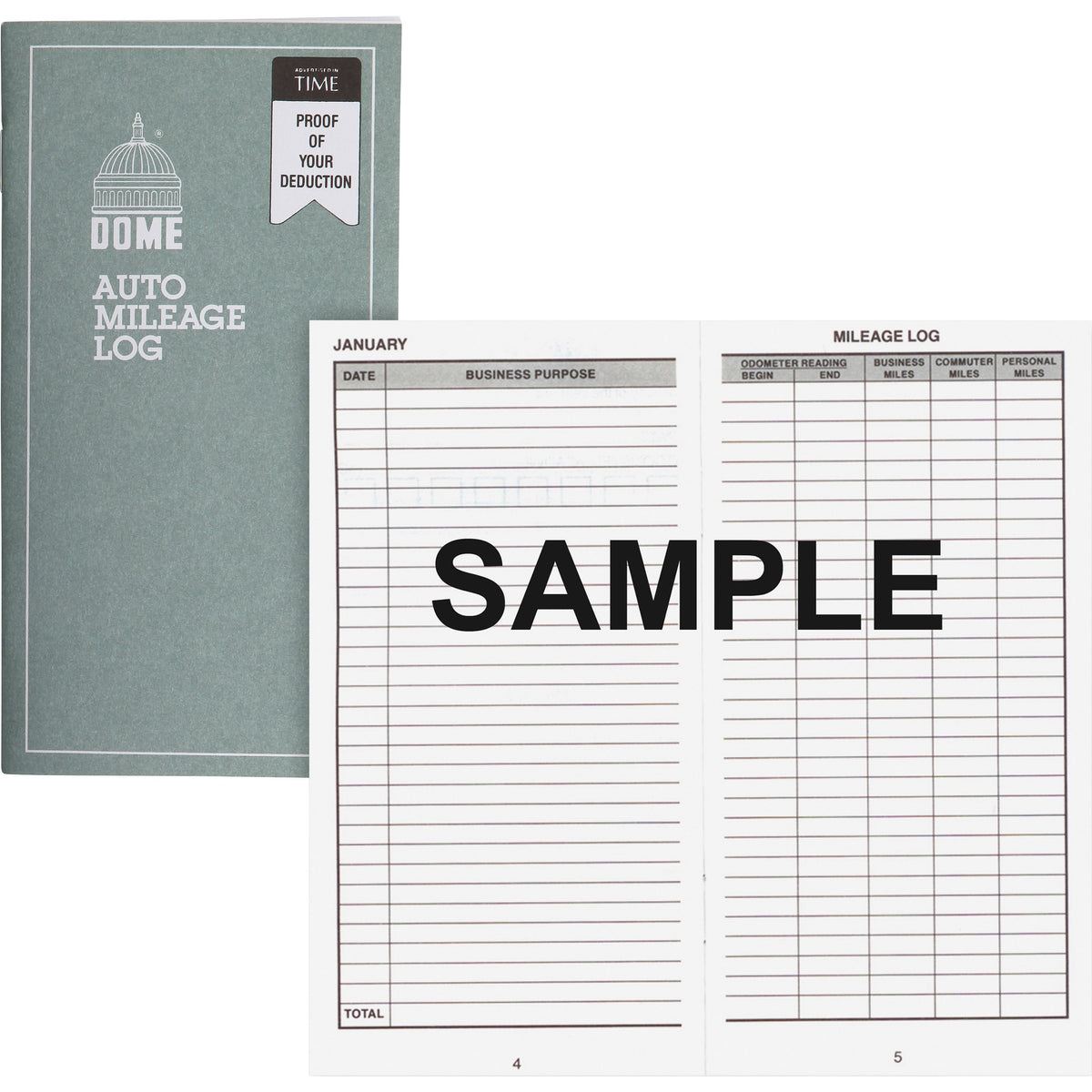 Dome Auto Mileage Log, One-Part (No Copies), 6.5 x 6.25, 32 Forms Total (DOM770)
