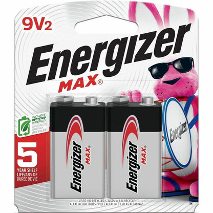 Energizer 9-Volt MAX Alkaline Batteries, 9V, 595 mAh, 9 V DC, 5 Year Shelf Life, 2/Pack (EVE522BP2)