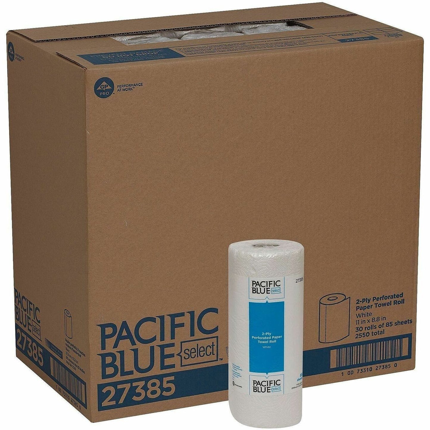 Pacific Blue Select Perforated Paper Towel Roll, 2 Ply, 8.80" x 11", 85 Sheets/Roll, White, 1 Roll (GPC27385)