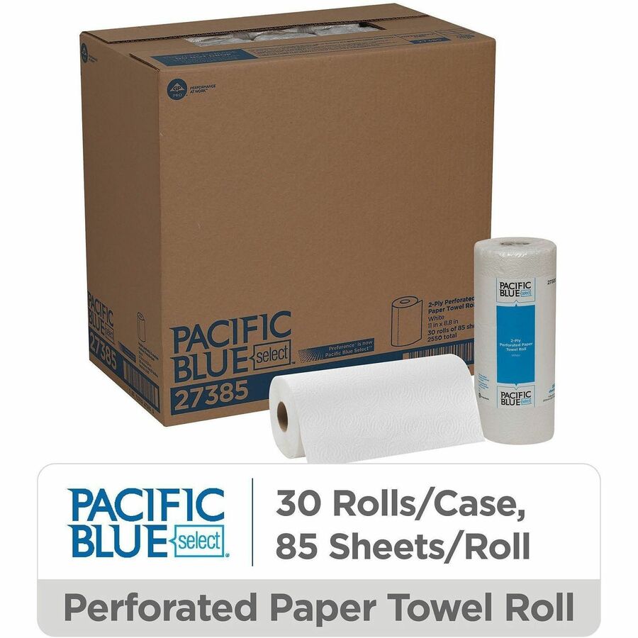 Pacific Blue Select Perforated Paper Towel Roll, 2 Ply, 8.80" x 11", 85 Sheets/Roll, White, 1 Roll (GPC27385)