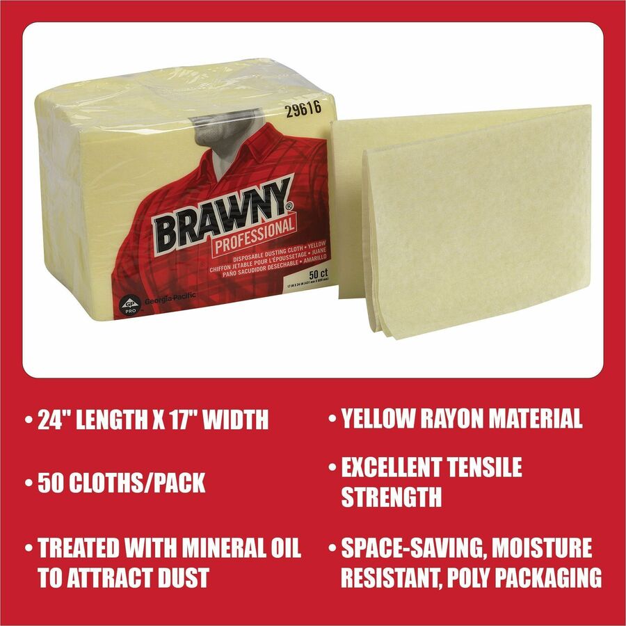 Brawny Professional Disposable Dusting Cloths, 24" x 17", Yellow, 50/Pack (GPC29616PK)