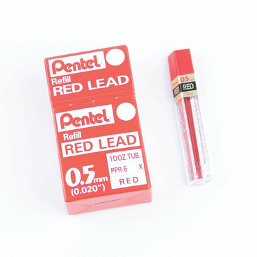 Pentel Colored Lead Refill, 0.5 mm, HB, Red, 12 Leads/Tube, 3 Tubes (PENPPR5)