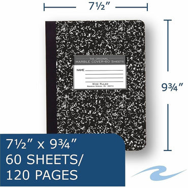 Roaring Spring Marble Cover Composition Book, Wide/Legal Rule, Black Marble Cover, (60) 9.75 x 7.5 Sheets (ROA77222)