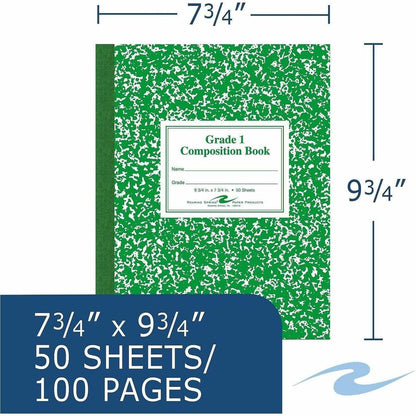 Roaring Spring Grade School Ruled Composition Book, Grade 1 Manuscript Format, Green Marble Cover, (50) 9.75 x 7.75 Sheets (ROA77920)