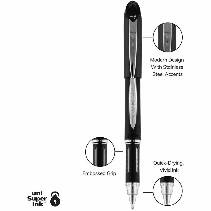 uniball Jetstream Ballpoint Pens, Refillable, Black Ink, Pigment-based, Black Stainless Steel Barrel, 12/Dozen (UBC33921DZ)