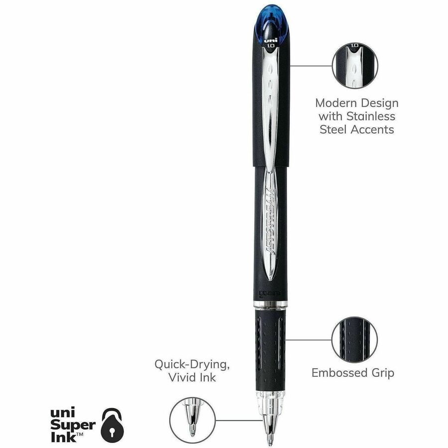 uniball Jetstream Ballpoint Pens, Blue Ink, Pigment-based, Black Stainless Steel Barrel, 12/Dozen (UBC33922DZ)