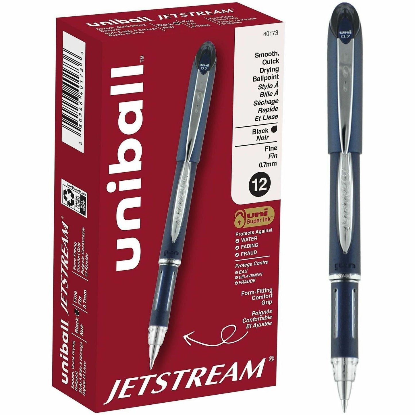 uniball Jetstream Ballpoint Pen, Black Ink, Pigment-based, Blue Stainless Steel Barrel, 12/Dozen (UBC40173DZ)