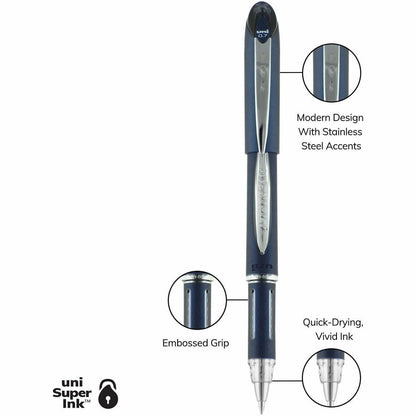 uniball Jetstream Ballpoint Pen, Black Ink, Pigment-based, Blue Stainless Steel Barrel, 12/Dozen (UBC40173DZ)