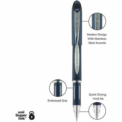 uniball Jetstream Ballpoint Pen, Black Ink, Pigment-based, Blue Stainless Steel Barrel, 12/Dozen (UBC40173DZ)