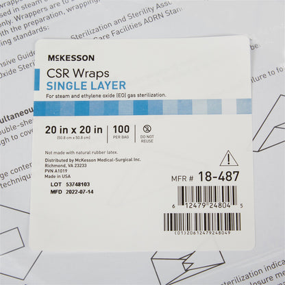 McKesson Sterilization Wrap Blue 20 X 20 Inch Single Layer Cellulose Steam / EO Gas (1156125_CS)