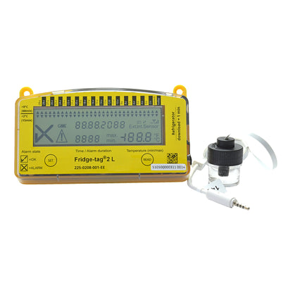 Fridge-tag® 2L Refrigerator Vaccine Data Logger with Alarm Fahrenheit / Celsius -22° to +131°F (-30° to +55°C) Glycol Bottle Probe Battery Operated (1010604_EA)