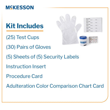 McKesson Drugs of Abuse Test Kit AMP, BUP, BZO, COC, mAMP/MET, MDMA, MTD, MOP300, OXY, THC (OX, pH, SG) 25 Tests CLIA Waived (1101531_CS)