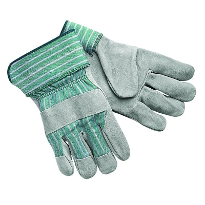 MCR Safety Select Shoulder Split Cow Gloves, L, C Select Cowhide, Grn Fabric w/Pnk Stripes (127-1350)