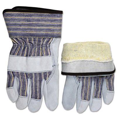 MCR Safety DuPont Kevlar Lined Gloves, Large, Blue/Yellow/Black Striped Fabric/Gray Leather (127-1400KL)