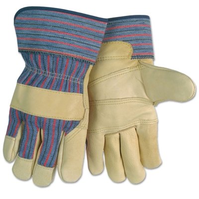 MCR Safety Grain Leather Palm Gloves, Large, Blue/Red/Black Striped Fabric;Beige Leather (127-1931l)