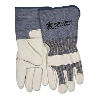 MCR Safety Mustang® Leather Palm Gloves, Premium A Grade Grain Cowhide, Medium, Blue/Cream, 4.5 in Cuff (127-1936M)