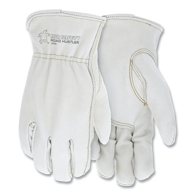 MCR Safety Road Hustler Premium Grade Cowhide Grain Leather Drivers Gloves, 3200, Unlined, Small, Keystone Thumb/Shirred Elastic Bk (127-3200S)