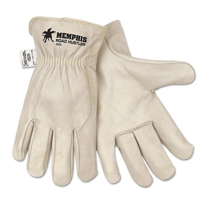 MCR Safety Road Hustler Premium Grade Cowhide Grain Leather Drivers Gloves, 3224, Unlined, X-Large, Wing Thumb/Shirred Elastic Bk (127-3224XL)