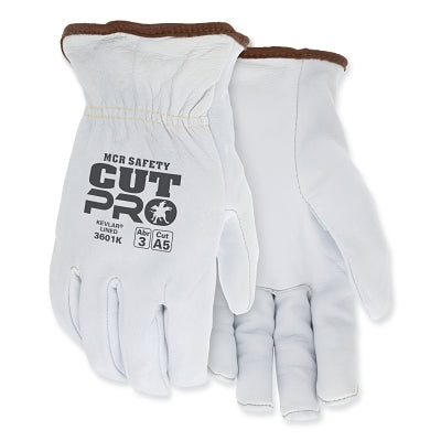 MCR Safety Premium Grade Goatskin Cut-Resistant Drivers Gloves, 3601K, 2X-Large, 13-ga DuPont™ Kevlar®/Synthetic Lining, White (127-3601KXXL)