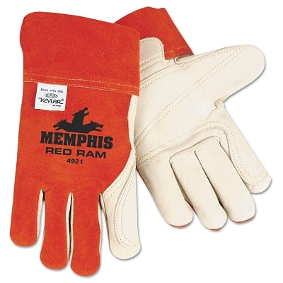 MCR Safety Red Ram Welders Gloves, Split Cow & Grain Cow Leather, XL, Russet/Cream (127-4921XL)