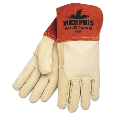 MCR Safety Mustang Premium Top Grain Cowskin Leather Welding Work Gloves, Small, Russet/Beige, Unlined (127-4950S)