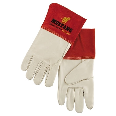 MCR Safety Mustang Premium Top Grain Cowskin Leather Welding Work Gloves, X-Large, Beige/Russet, Gauntlet Cuff (127-4950XL)