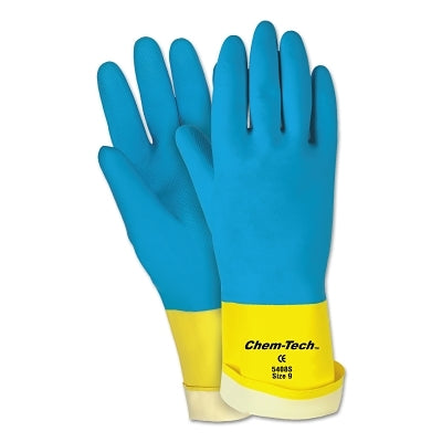 MCR Safety Chem-Tech Neoprene over Latex Gloves, Smooth, Medium, Blue/Yellow (127-5408S)