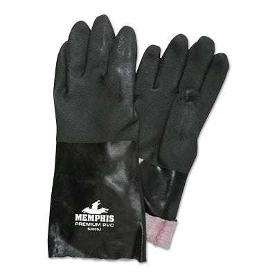 MCR Safety 14" Doule Dipple Jersey Lined PVC Gloves, Black (127-6300SJ)