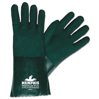 MCR Safety Premium Double-Dipped PVC Gloves, Large, Dark Green (127-6414)
