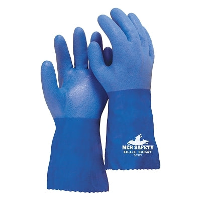 MCR Safety Blue Coat® PVC Coated Work Gloves, Seamless Knit Lining, Textured Finish, 12 in L, Large, Blue (127-6632L)